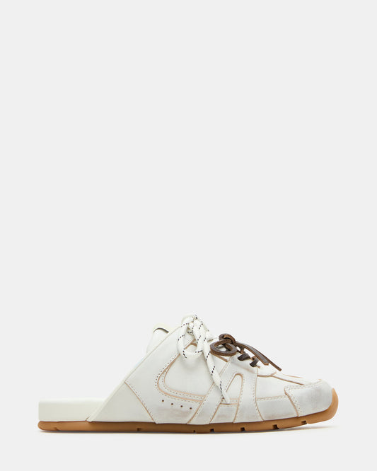MAYSA White Distressed Women's Low-Top Slip-On Mule Sneakers | Steve Madden Signature