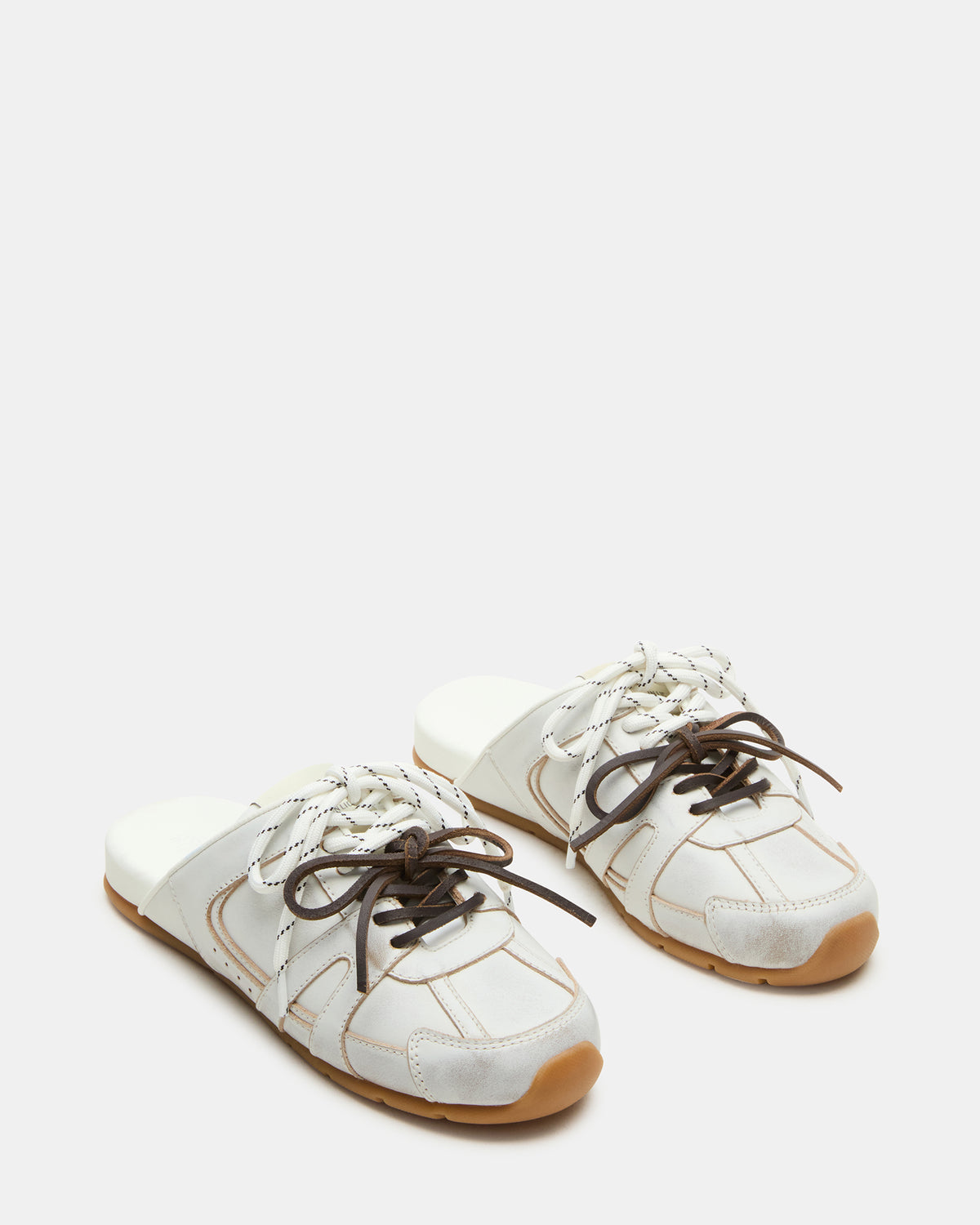 MAYSA White Distressed Women's Low-Top Slip-On Mule Sneakers | Steve Madden Signature