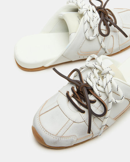 MAYSA White Distressed Women's Low-Top Slip-On Mule Sneakers | Steve Madden Signature