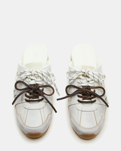MAYSA White Distressed Women's Low-Top Slip-On Mule Sneakers | Steve Madden Signature