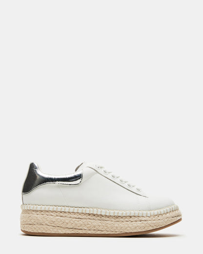 GLANCE White/Silver Espadrille Platform Casual | Women's Sneakers | Steve Madden Essential