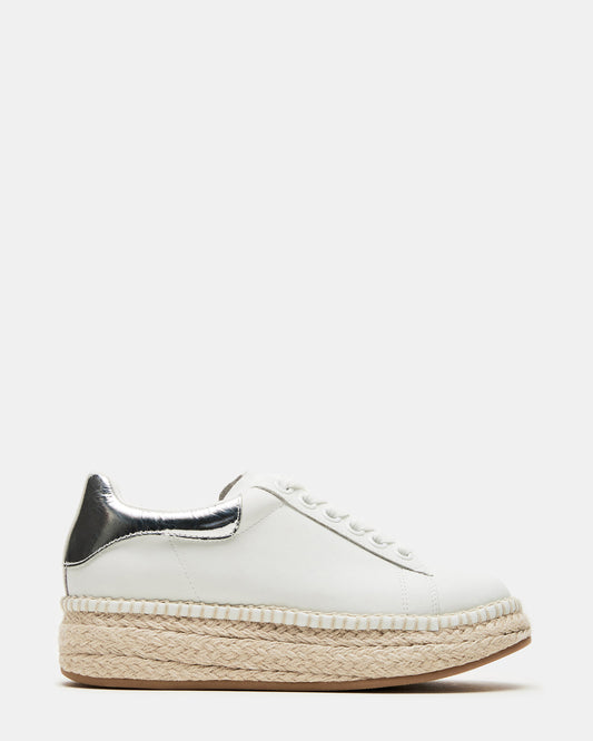 GLANCE White/Silver Espadrille Platform Casual | Women's Sneakers | Steve Madden Essential