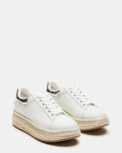 GLANCE White/Silver Espadrille Platform Casual | Women's Sneakers | Steve Madden Essential