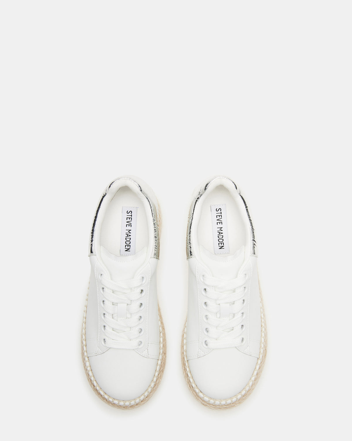GLANCE White/Silver Espadrille Platform Casual | Women's Sneakers | Steve Madden Essential