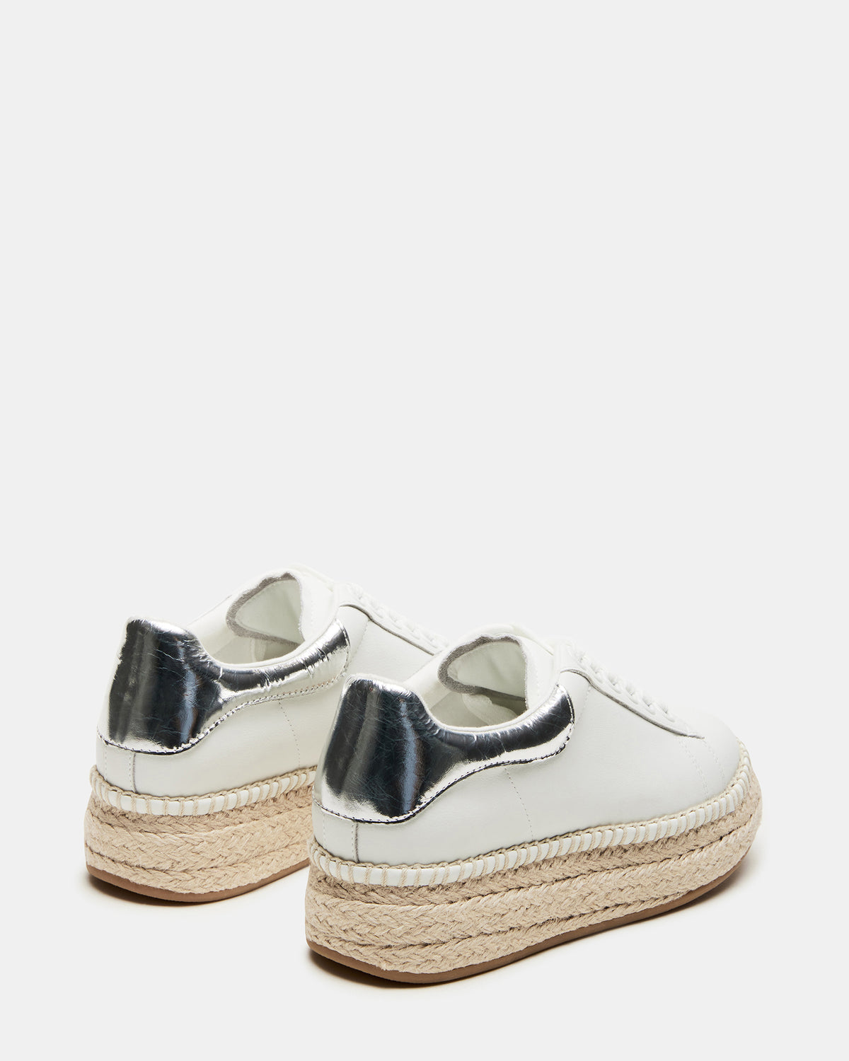 GLANCE White/Silver Espadrille Platform Casual | Women's Sneakers | Steve Madden Essential