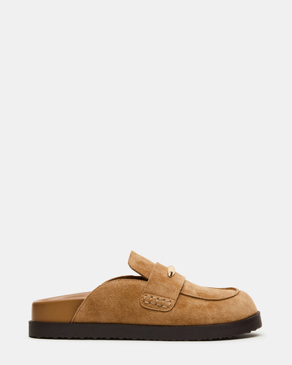 TOBIN Chestnut Suede Slip-On Mule Women's Flat | Steve Madden Recommended