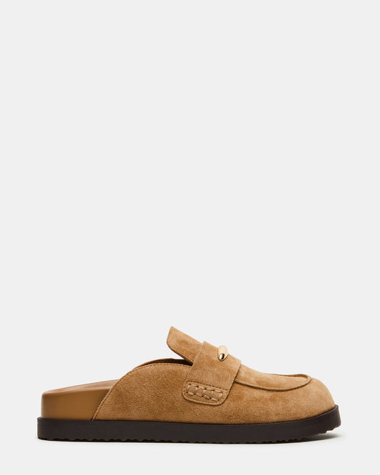 TOBIN Chestnut Suede Slip-On Mule Women's Flat | Steve Madden Recommended