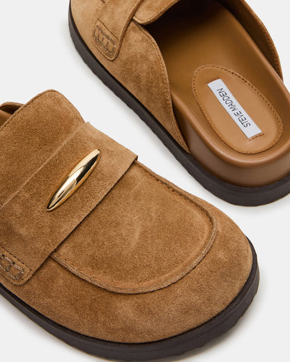 TOBIN Chestnut Suede Slip-On Mule Women's Flat | Steve Madden Recommended
