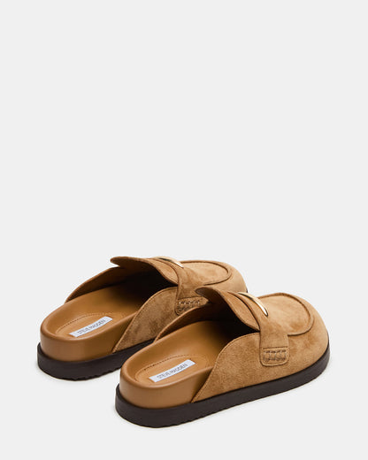 TOBIN Chestnut Suede Slip-On Mule Women's Flat | Steve Madden Recommended
